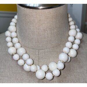 Two-Strand Bead Necklace 18 Inches Women White Hook Eye